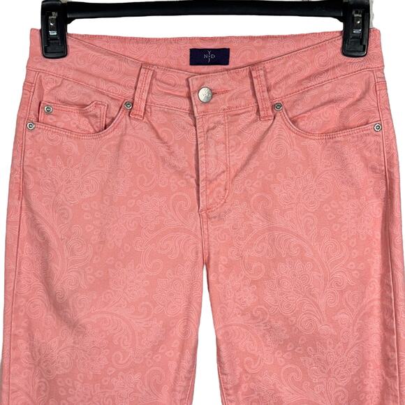 NYDJ SZ 4 Ankle Jeans Paisley Mid-Rise Stretch Pockets Zip-Fly Lift-Tuck Pink - Picture 2 of 12